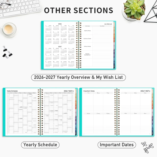 Alt view image 4 of 7 - Academic Planner 2026-2027, Weekly and Monthly, A4 (8.5" x 11") July 2026 - June 2027, Calendar, Agenda, 12-Month Tabs, for Student, Teacher, School (Tiffani Blue)