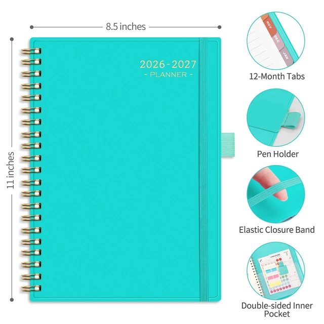Alt view image 6 of 7 - Academic Planner 2026-2027, Weekly and Monthly, A4 (8.5" x 11") July 2026 - June 2027, Calendar, Agenda, 12-Month Tabs, for Student, Teacher, School (Tiffani Blue)