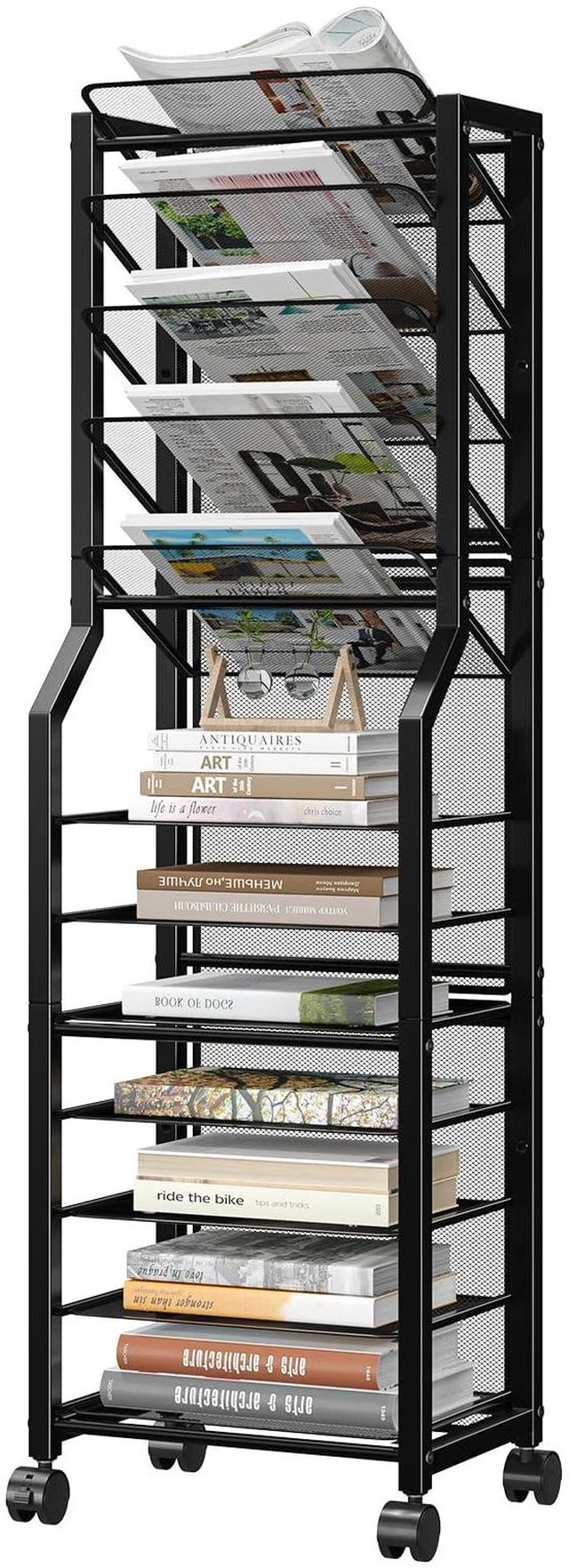 Main image of 12 Tier Rolling File Cart, Desk File Organizer with Sliding Trays and Metal Mesh Paper Letter Storage Multi Functional Rolling Clutter Cart for Office, Home, School, Black