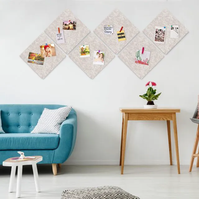 Alt view image 3 of 7 - Cork Bulletin Board 12x12, 1/2" Thick Felt Cork Board Tiles 6 Pack, Small Square Pin Board for Wall, Self Adhesive Corkboards with 60 Push Pin Wood Clips for School, Home & Office, Latte
