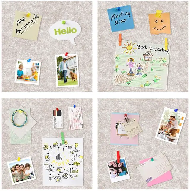 Alt view image 4 of 7 - Cork Bulletin Board 12x12, 1/2" Thick Felt Cork Board Tiles 6 Pack, Small Square Pin Board for Wall, Self Adhesive Corkboards with 60 Push Pin Wood Clips for School, Home & Office, Latte