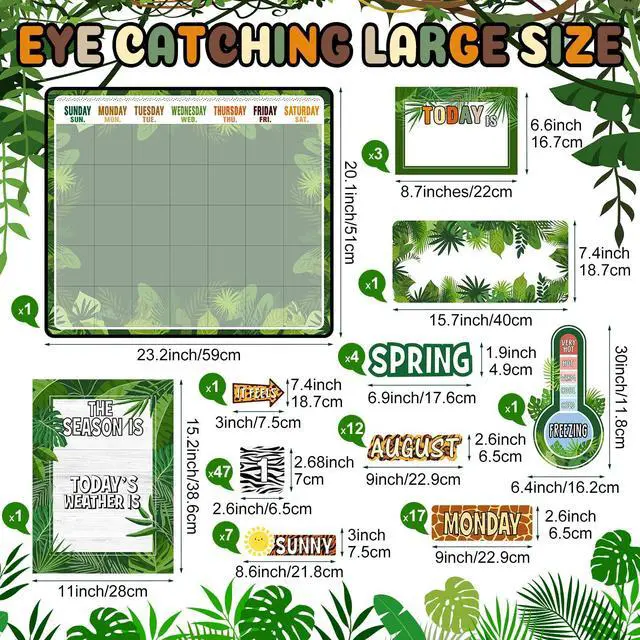 Alt view image 2 of 6 - 85 Pcs Calendar Bulletin Board Set Classroom Calendar Bulletin Board with Numbers Month Weather Classroom Decorations for Back to School Wall Chalkboard Decor Supplies(Jungle)