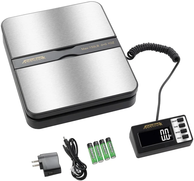Main image of 8680 High Capacity 150Lbs High Accuracy 0.1OZ Digital Postal Scale with Remote Display, Batteries and USB Cable and AC Adapter Included (Stainless Steel)
