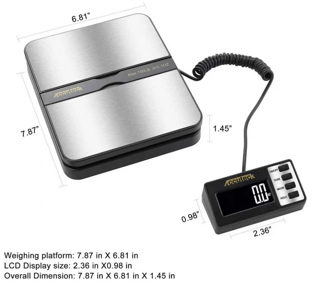 Alt view image 2 of 5 - 8680 High Capacity 150Lbs High Accuracy 0.1OZ Digital Postal Scale with Remote Display, Batteries and USB Cable and AC Adapter Included (Stainless Steel)