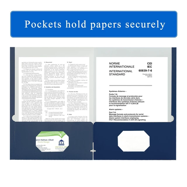 Alt view image 3 of 7 - File folders with Pockets,Navy Blue Two folders for documents,100 Pack Paper Folders with Card Slot,Letter Size,School Students,Business,Home and Office Workers