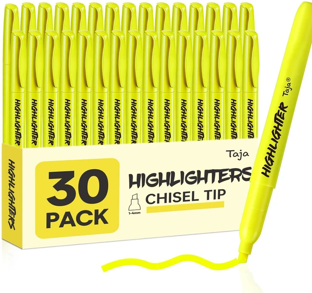 Main image of 30 Pack Highlighters, Yellow, Chisel Tip with No Bleed Ink Highlighters with Smooth Broad & Precise Lines, Ideal for Journaling & Note Taking, Study Essentials and Office Supplies
