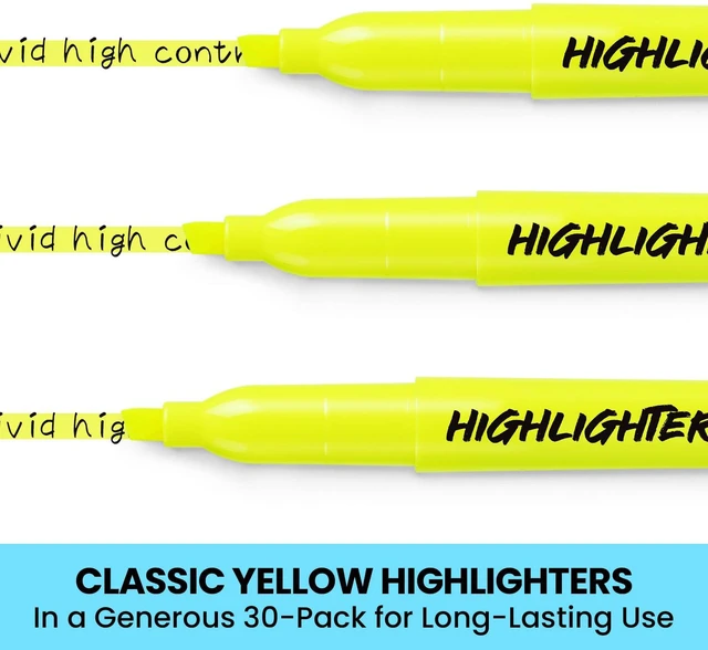 Alt view image 2 of 7 - 30 Pack Highlighters, Yellow, Chisel Tip with No Bleed Ink Highlighters with Smooth Broad & Precise Lines, Ideal for Journaling & Note Taking, Study Essentials and Office Supplies