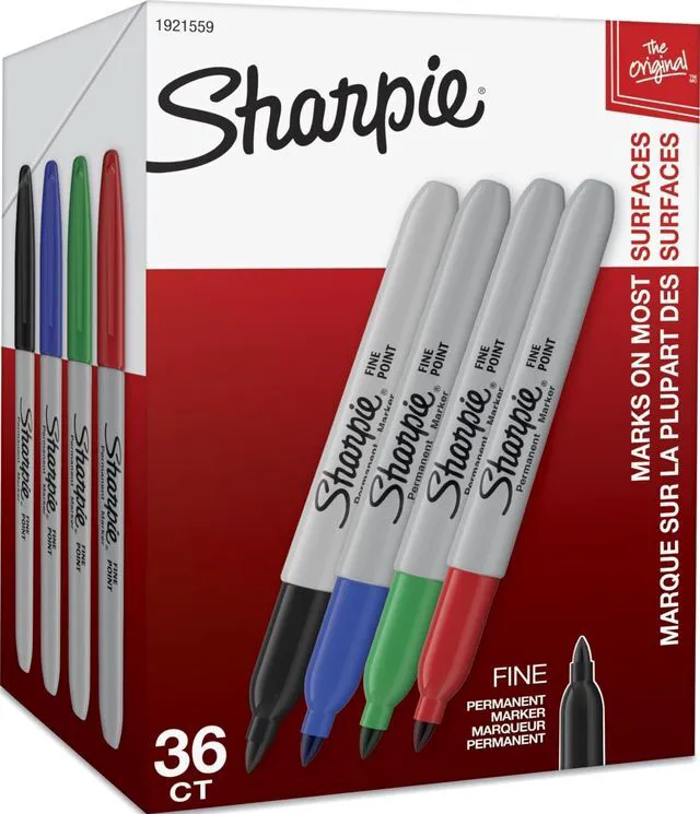 Main image of Permanent Markers, Fine Point, Assorted Colors (Black, Red, Blue, Green), 36 Count - Bulk Office Supplies