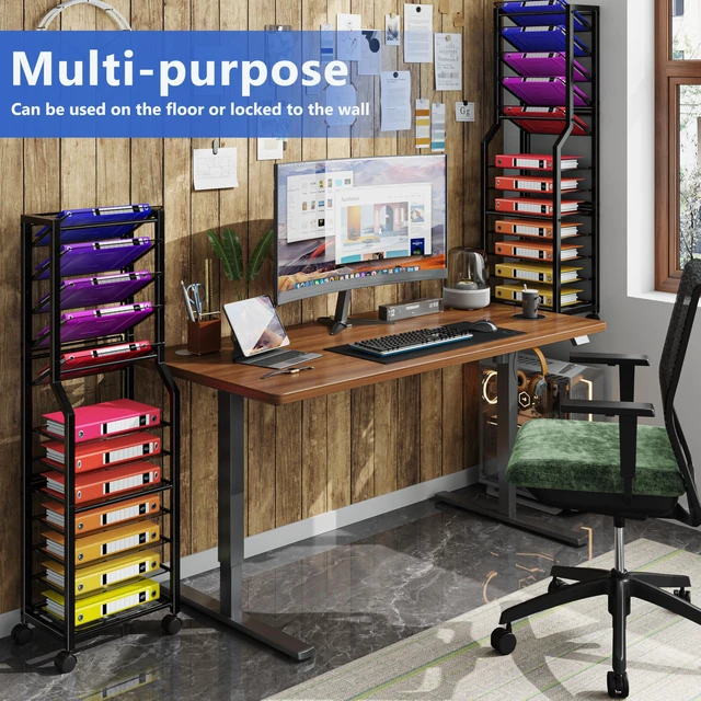 Alt view image 4 of 7 - 12 Tier Rolling File Cart, Desk File Organizer with Sliding Trays and Metal Mesh Paper Letter Storage Multi Functional Rolling Clutter Cart for Office, Home, School, Black