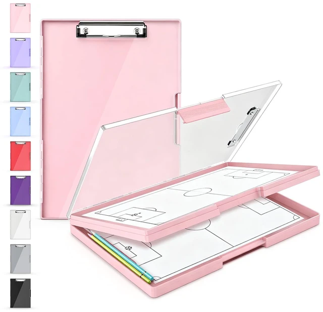 Main image of Nursing Clipboard with Storage, Clear Top Clip Boards 8.5x11, Pink Heavy Duty Plastic, Dry Erase, High Capacity, Nurse Essentials, Dental Assistant, Teacher & College School Office Supplies