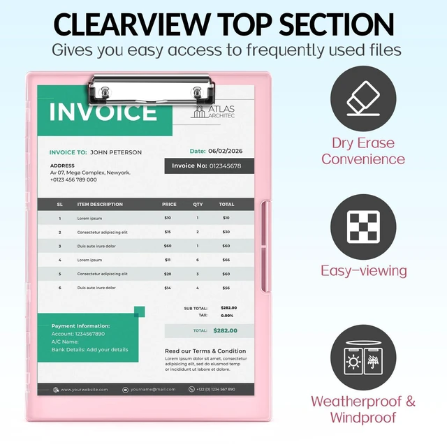 Alt view image 2 of 7 - Nursing Clipboard with Storage, Clear Top Clip Boards 8.5x11, Pink Heavy Duty Plastic, Dry Erase, High Capacity, Nurse Essentials, Dental Assistant, Teacher & College School Office Supplies