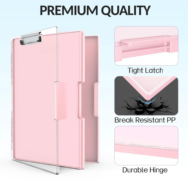 Alt view image 4 of 7 - Nursing Clipboard with Storage, Clear Top Clip Boards 8.5x11, Pink Heavy Duty Plastic, Dry Erase, High Capacity, Nurse Essentials, Dental Assistant, Teacher & College School Office Supplies