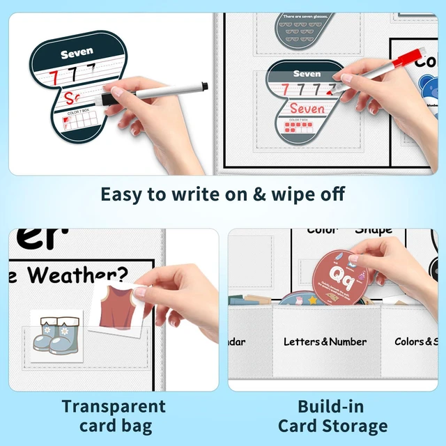 Alt view image 3 of 6 - Circle Time Learning Center Pocket Chart for Classroom(white) Printed Days of The Week with CardsLearning for Home or Kindergarten, Teacher Must Have Supplies That Fits Any School Décor