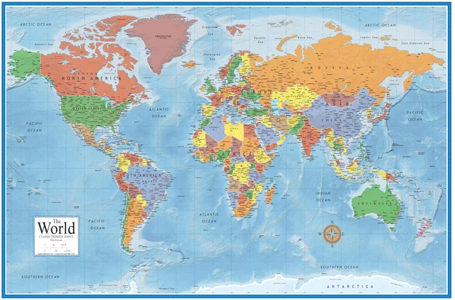 Main image of World Premier Wall Map Poster Mural 24h x 36w Paper Rolled