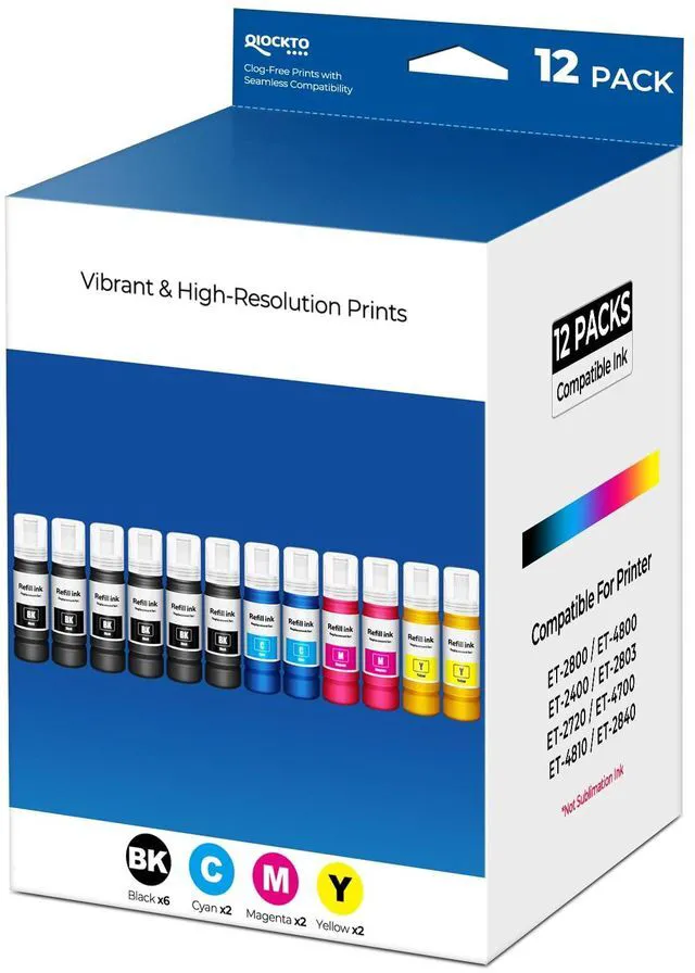Main image of Compatible for EPT522 Ink Refill Bottles Replacement for ET-2800 ET-2400 ET-4800 ET-2803 for EPT522 Ink Bottle for Eco tank ET2800 ET2400 ET4800 ET2803 ET-2720 ET-4700 ET-4810 ET-2840 2800 12 Pack