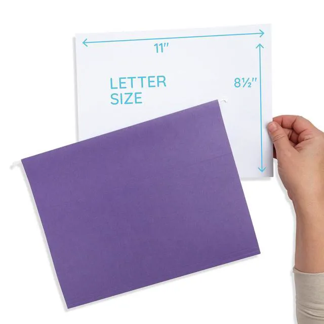 Alt view image 2 of 7 - 25 Hanging File Folders, Letter Size, Purple Reinforced 11pt, 1/5 Cut Tabs, Plastic Tabs and Inserts Included, for Filing Cabinet, Home, and Office Use