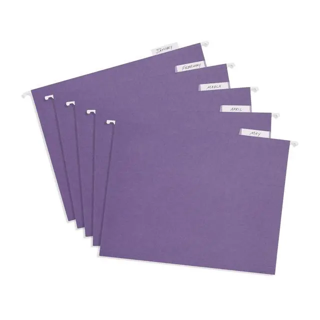 Alt view image 7 of 7 - 25 Hanging File Folders, Letter Size, Purple Reinforced 11pt, 1/5 Cut Tabs, Plastic Tabs and Inserts Included, for Filing Cabinet, Home, and Office Use
