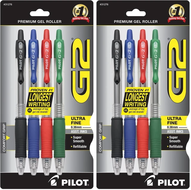 Main image of G2 Premium Refillable and Retractable Rolling Ball Gel Pens, Ultra Fine Point, Black/Blue/Red/Green Inks (31276) (Pack of 8)