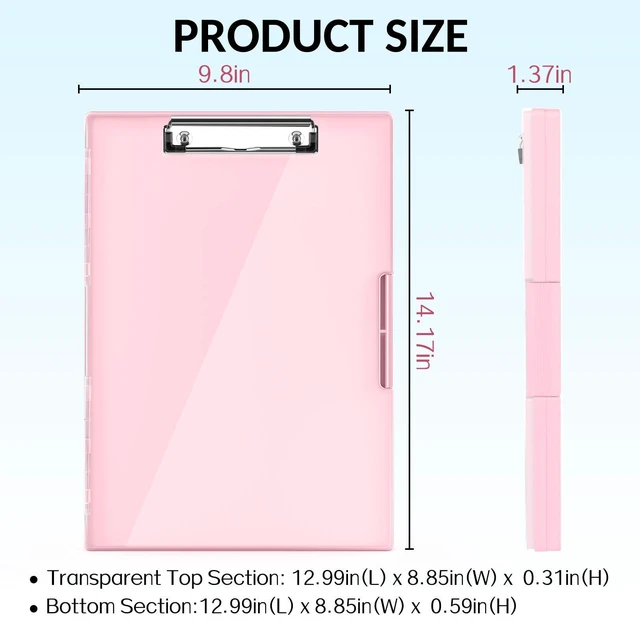 Alt view image 6 of 7 - Nursing Clipboard with Storage, Clear Top Clip Boards 8.5x11, Pink Heavy Duty Plastic, Dry Erase, High Capacity, Nurse Essentials, Dental Assistant, Teacher & College School Office Supplies