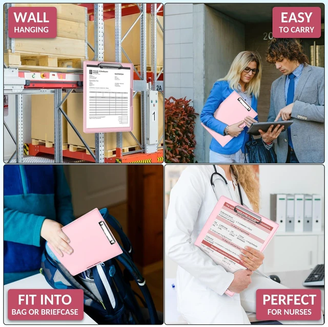 Alt view image 7 of 7 - Nursing Clipboard with Storage, Clear Top Clip Boards 8.5x11, Pink Heavy Duty Plastic, Dry Erase, High Capacity, Nurse Essentials, Dental Assistant, Teacher & College School Office Supplies