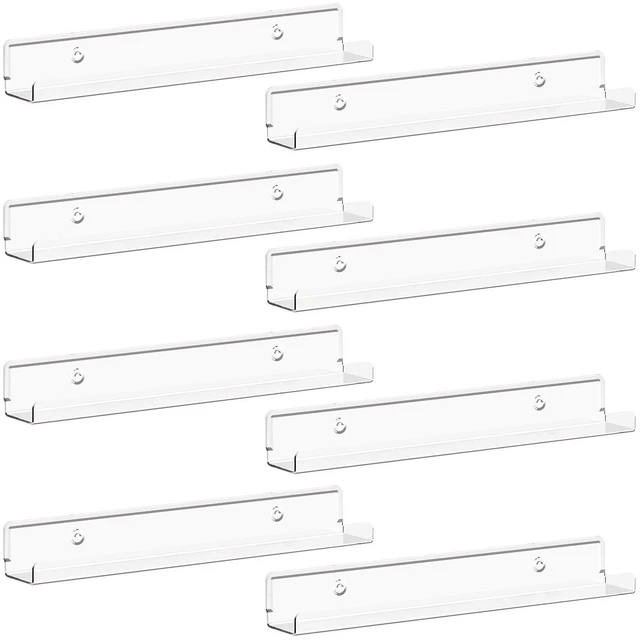 Main image of Narrow Acrylic Floating Shelves for Vinyl Record 12", Clear 8 Pack Wall Shelf for Nail Polish, Book, Picture, Makeup, Album Covers Display Organizer for Bedroom, Living Room, Bathroom Decor