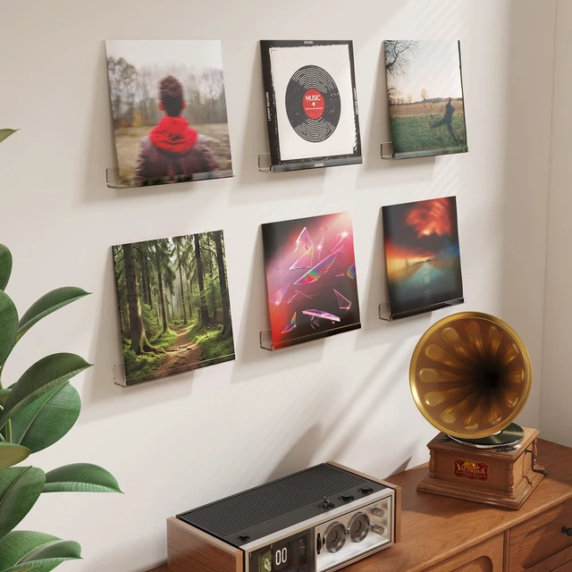 Alt view image 2 of 7 - Narrow Acrylic Floating Shelves for Vinyl Record 12", Clear 8 Pack Wall Shelf for Nail Polish, Book, Picture, Makeup, Album Covers Display Organizer for Bedroom, Living Room, Bathroom Decor