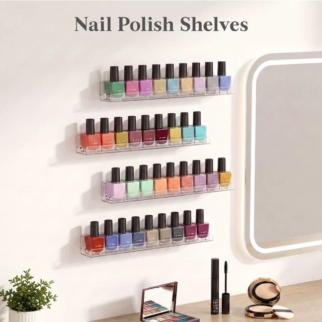 Alt view image 6 of 7 - Narrow Acrylic Floating Shelves for Vinyl Record 12", Clear 8 Pack Wall Shelf for Nail Polish, Book, Picture, Makeup, Album Covers Display Organizer for Bedroom, Living Room, Bathroom Decor