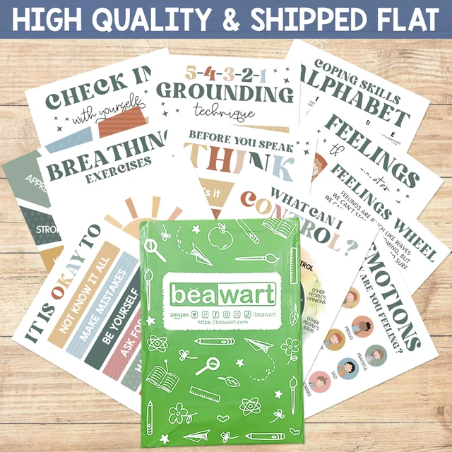 Alt view image 6 of 6 - Calming Corner Classroom Posters, 12 Pack 10x14 Boho Feelings Chart Wheel Emotions, Calm Down Corner Supplies for Kids & Therapy Office Decor, Mental Health Wall Decorations Preschool