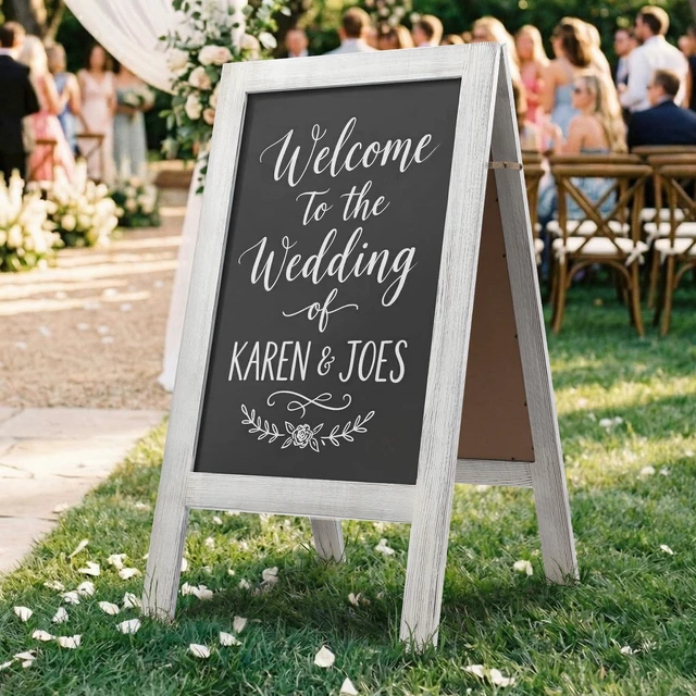 Alt view image 7 of 7 - A Frame Chalkboard Signs 40"x20", Large Freestanding Chalk Board Solid Pine Wood, Widened Frame, Large Writing Area, Stable Structure for Outdoor Use, Great for Bar Wedding and School