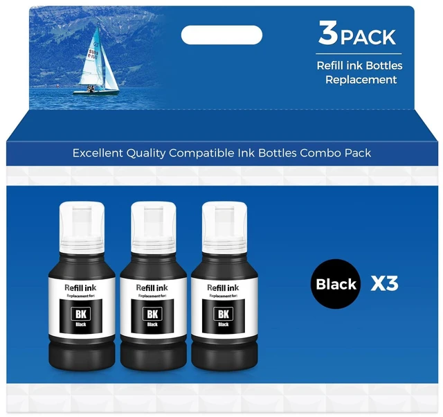 Main image of Black Ink Refill Bottles ET-3850 ET-2850 ET-4850 ET-15000 Black Ink for ET 3850 ET 2850 ET-3760 ET-4760 ET-4950 ET-2760 ET-3830 ET 4850 ET 15000 ET 4950 ET-3950 ET-2980 ET-3750 3 Pack