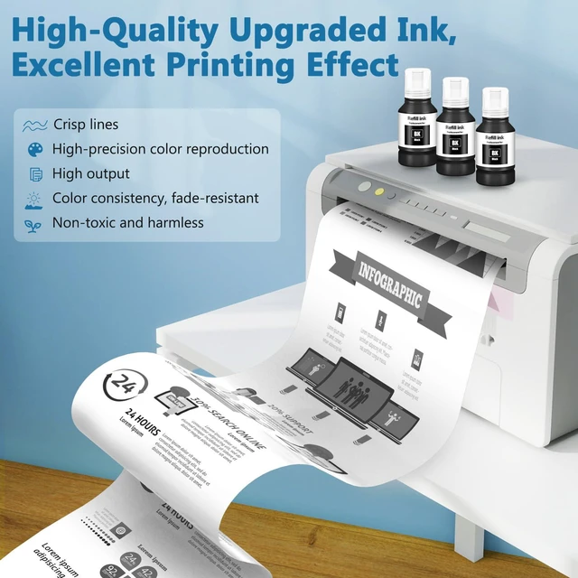 Alt view image 4 of 7 - Black Ink Refill Bottles ET-3850 ET-2850 ET-4850 ET-15000 Black Ink for ET 3850 ET 2850 ET-3760 ET-4760 ET-4950 ET-2760 ET-3830 ET 4850 ET 15000 ET 4950 ET-3950 ET-2980 ET-3750 3 Pack