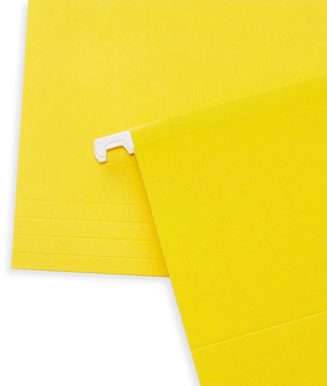 Alt view image 5 of 7 - 25 Hanging File Folders, Letter Size, Yellow Reinforced 12pt, 1/5 Cut Tabs, Plastic Tabs and Inserts Included, for Filing Cabinet, Home, and Office Use