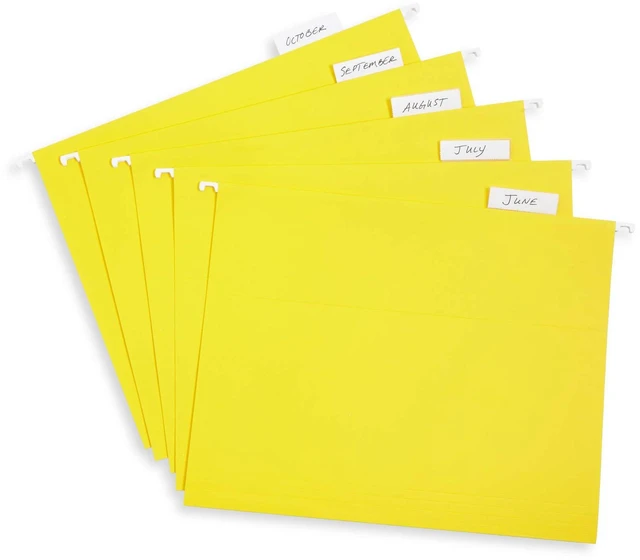 Alt view image 6 of 7 - 25 Hanging File Folders, Letter Size, Yellow Reinforced 12pt, 1/5 Cut Tabs, Plastic Tabs and Inserts Included, for Filing Cabinet, Home, and Office Use