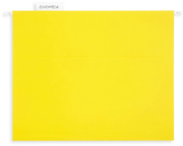 Alt view image 7 of 7 - 25 Hanging File Folders, Letter Size, Yellow Reinforced 12pt, 1/5 Cut Tabs, Plastic Tabs and Inserts Included, for Filing Cabinet, Home, and Office Use