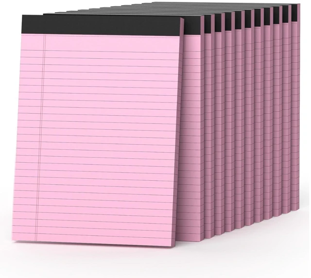 Main image of 360 Sheets Pink Legal Pads 8.5" x 11" Pack of 12 Note Pads Wide Ruled Lined Paper with Micro-Perforated Writing Notebook 30 Sheets per Pad To-Do List Notepad for School, Office & Home Supplies