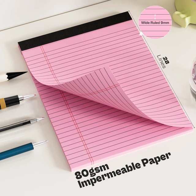 Alt view image 4 of 7 - 360 Sheets Pink Legal Pads 8.5" x 11" Pack of 12 Note Pads Wide Ruled Lined Paper with Micro-Perforated Writing Notebook 30 Sheets per Pad To-Do List Notepad for School, Office & Home Supplies