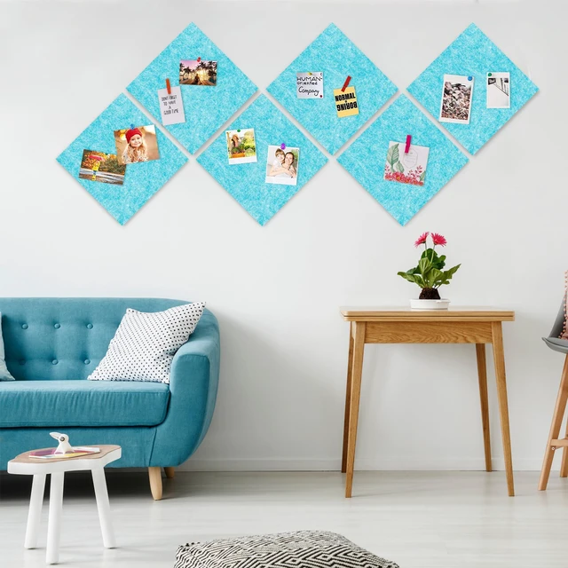 Alt view image 3 of 7 - Cork Bulletin Board 12x12, 1/2" Thick Felt Cork Board Tiles 12 Pack, Small Square Pin Board for Wall, Self Adhesive Corkboards with 120 Push Pin Wood Clips for School, Home & Office, Baby Blue