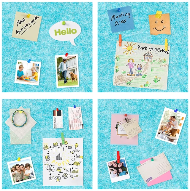 Alt view image 4 of 7 - Cork Bulletin Board 12x12, 1/2" Thick Felt Cork Board Tiles 12 Pack, Small Square Pin Board for Wall, Self Adhesive Corkboards with 120 Push Pin Wood Clips for School, Home & Office, Baby Blue