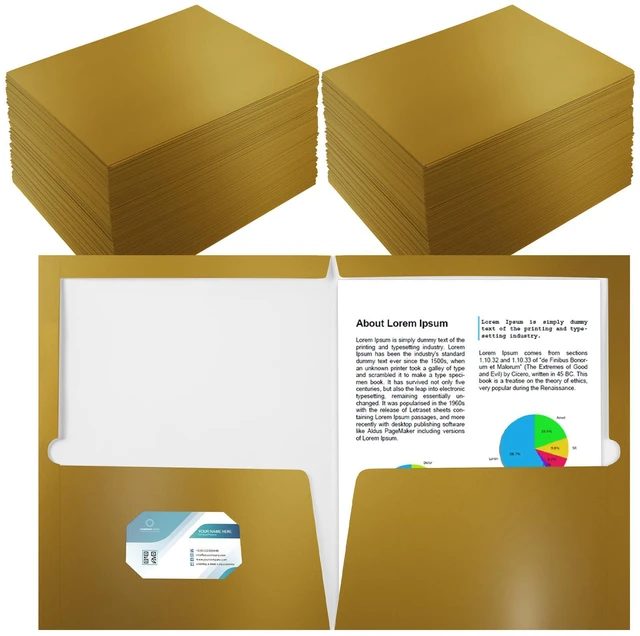 Main image of 200 Pack Glossy 2 Pocket Folders Bulk, Letter Size,Gold Back to School Ready: Laminated Paper Holds up to 50 Sheets Each for Classroom Handouts, Presentations and Office Documents