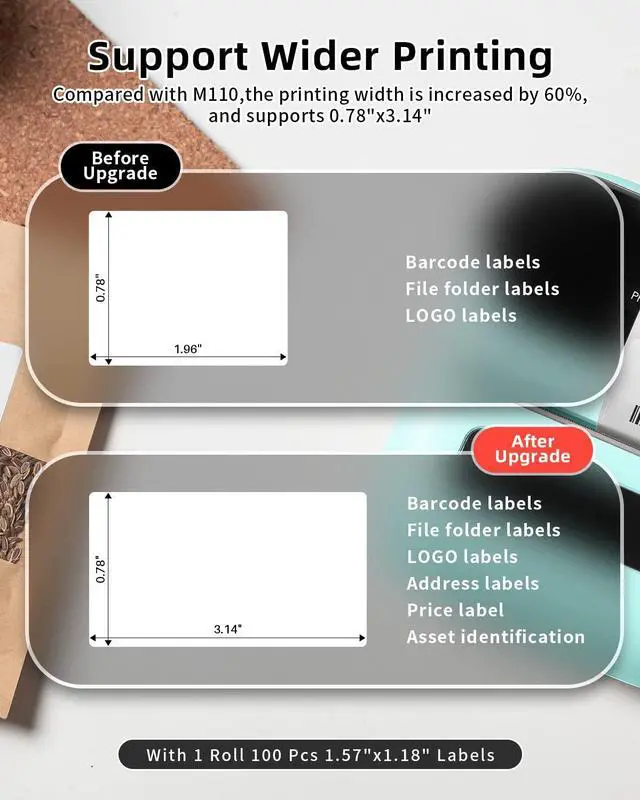 Alt view image 7 of 7 - M220 Label Maker, 3.14 Bluetooth Thermal Label Printer for Address, Barcode & Product Label, Portable Small Printer Compatible with Phone, Tablet & PC