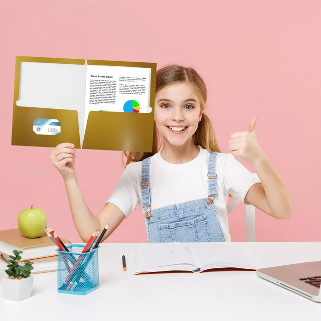 Alt view image 4 of 7 - 200 Pack Glossy 2 Pocket Folders Bulk, Letter Size,Gold Back to School Ready: Laminated Paper Holds up to 50 Sheets Each for Classroom Handouts, Presentations and Office Documents