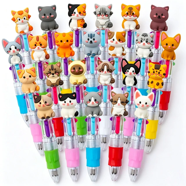 Main image of 48PCS Cat 4-in-1 Multicolor Pens, Cute Pens for Kids Party Favors Kawaii Ballpoint Pens, Cute Birthday Gifts, Classroom Rewards, Fun Party Supplies and School Pens for Boys & Girls