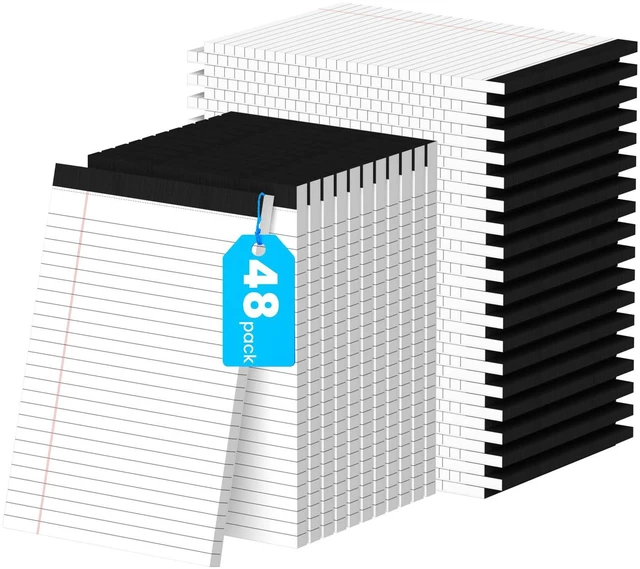 Main image of 48 Pack Notepads 5x8, White, Small Legal Pads, Perforated Notebook College Ruled Note Pads for School, Note Taking, Teacher & Office Supplies, Writing Pads,30 Sheets/Pack