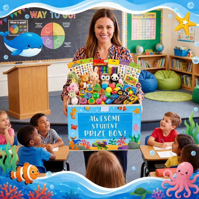 Alt view image 4 of 7 - Ocean Classroom Treasure Chest Box for Kid Prize with Lid Rewards Bin for Student Toy Prizes Awards, Collapsible Teacher Organizer, Kids Classroom Supply Storage, Nursery School Decor