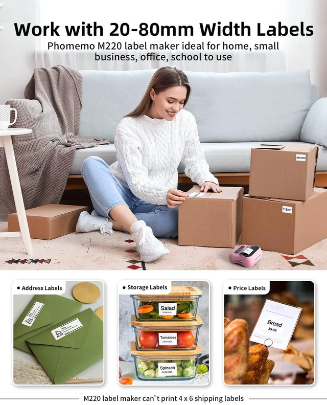 Alt view image 5 of 7 - M220 Bluetooth Label Maker,Portable Thermal Printer for Small Business Office Home - 1900+ Templates 7900+ Icons - Compatible Phone, PC