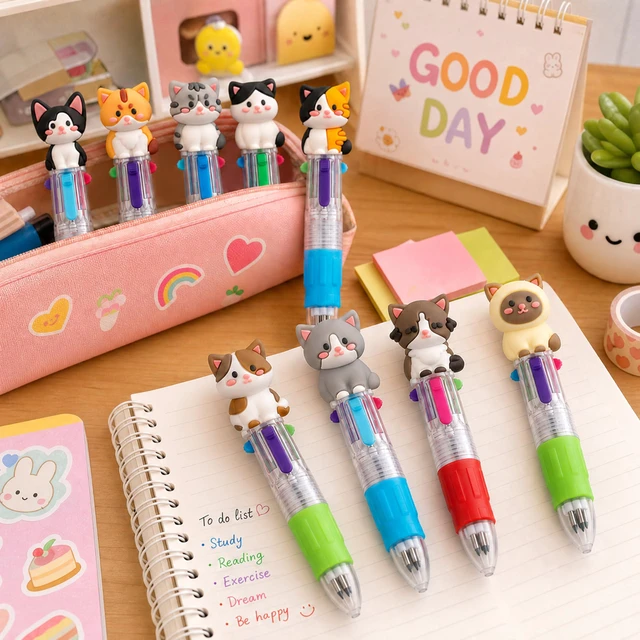 Alt view image 4 of 7 - 48PCS Cat 4-in-1 Multicolor Pens, Cute Pens for Kids Party Favors Kawaii Ballpoint Pens, Cute Birthday Gifts, Classroom Rewards, Fun Party Supplies and School Pens for Boys & Girls