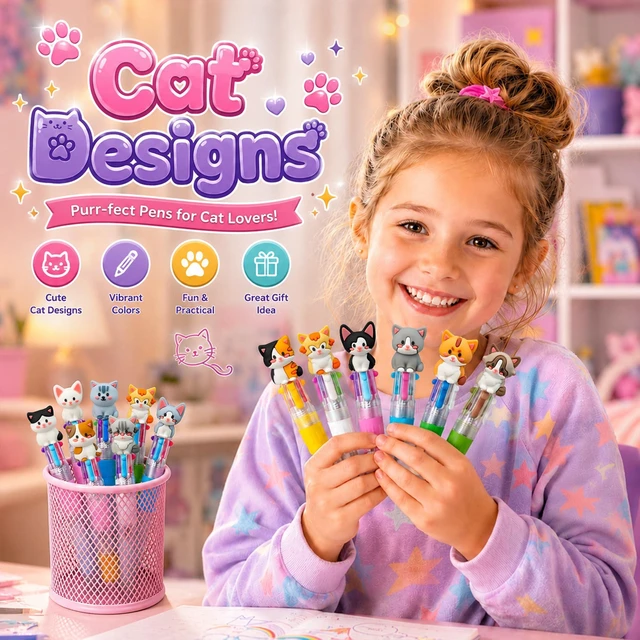 Alt view image 6 of 7 - 48PCS Cat 4-in-1 Multicolor Pens, Cute Pens for Kids Party Favors Kawaii Ballpoint Pens, Cute Birthday Gifts, Classroom Rewards, Fun Party Supplies and School Pens for Boys & Girls