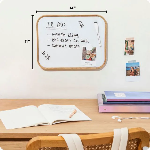 Alt view image 2 of 6 - 11 x 14 Modern Bevel Dry Erase Board, Wood Grain Print, Includes Magnetic Marker and Magnet, Ghost-Free Surface