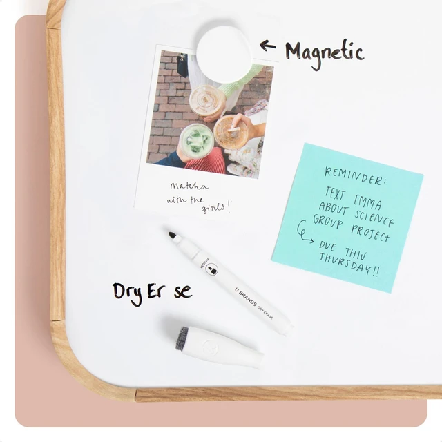 Alt view image 3 of 6 - 11 x 14 Modern Bevel Dry Erase Board, Wood Grain Print, Includes Magnetic Marker and Magnet, Ghost-Free Surface