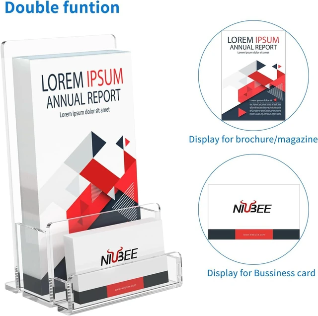 Alt view image 4 of 7 - 6 Packs Acrylic Brochure Holder 4, Pamphlet Flyer Display Stand 3mm thick acrylic stand combining brochure holder and business card slot, stable freestanding design for multi scenes